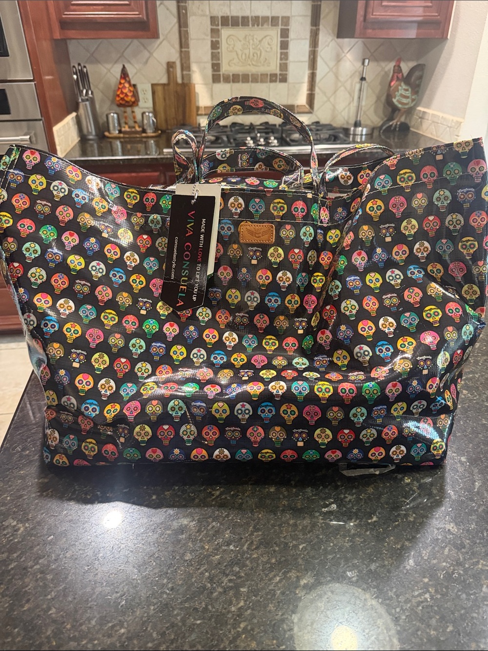 Consuela Black Multi Sugar Skull Tote